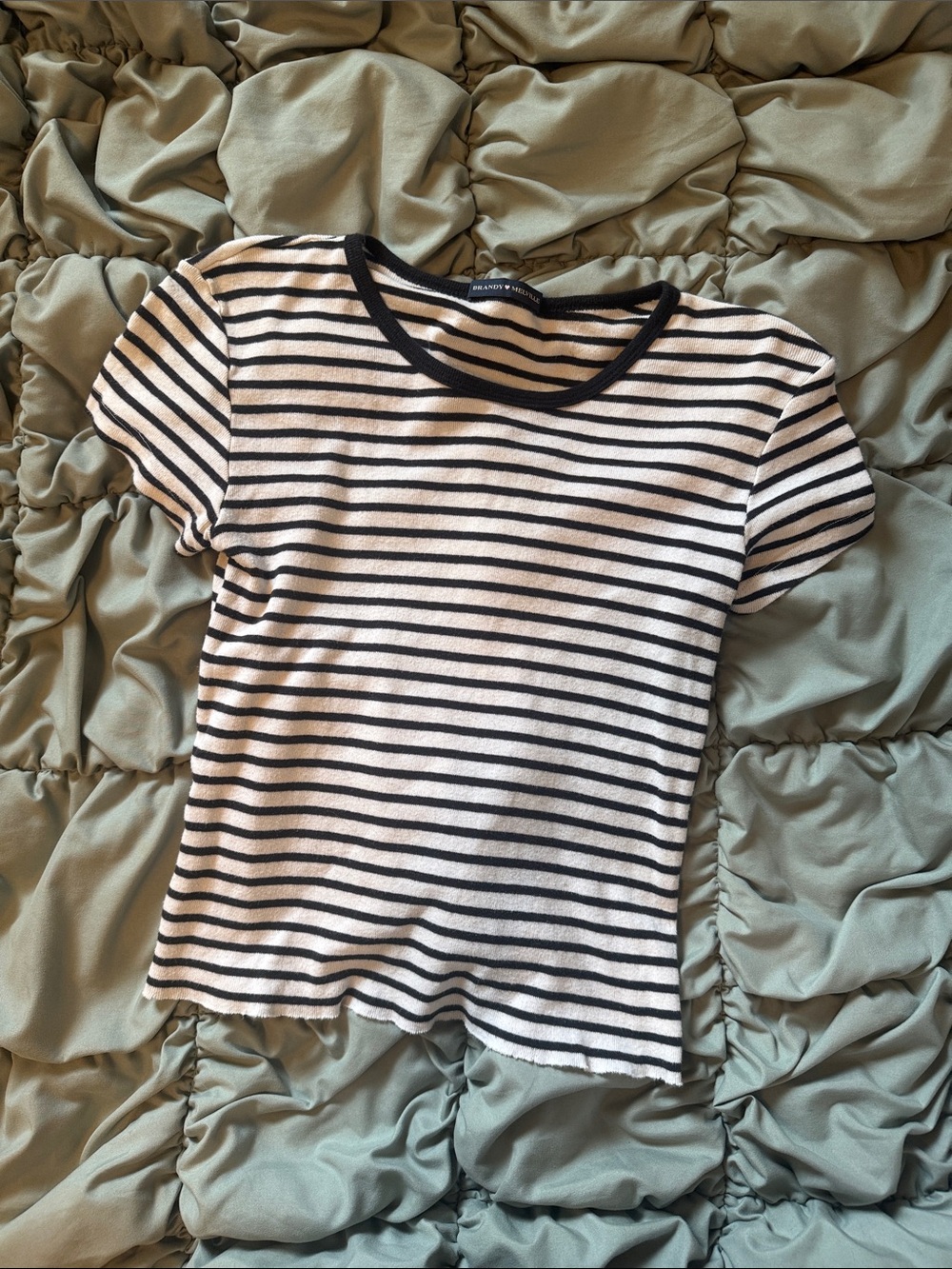 Brandy Melville White and Black Striped Short Sleeve Tee